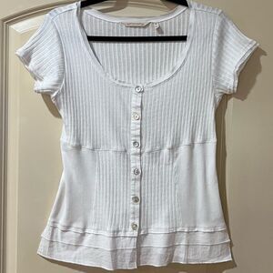 SOFT SURROUNDINGS Roma Ribbed Tee White Women's Size XS